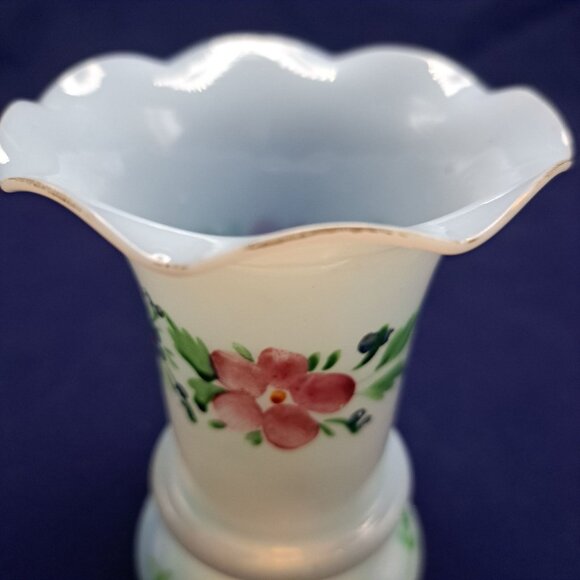 Hand Blown Ruffled Opal Glass Vase Floral Design - Picture 8 of 12